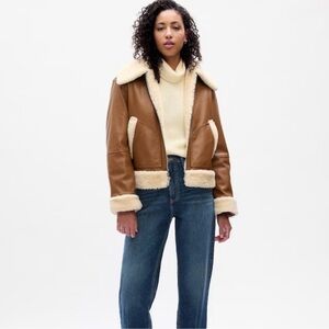 Relaxed Vegan-Leather Sherpa Bomber Jacket from Gap XL